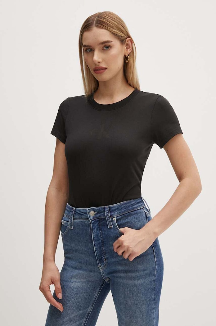 Tričko Calvin Klein Jeans jednofarebný čierna J20J223909