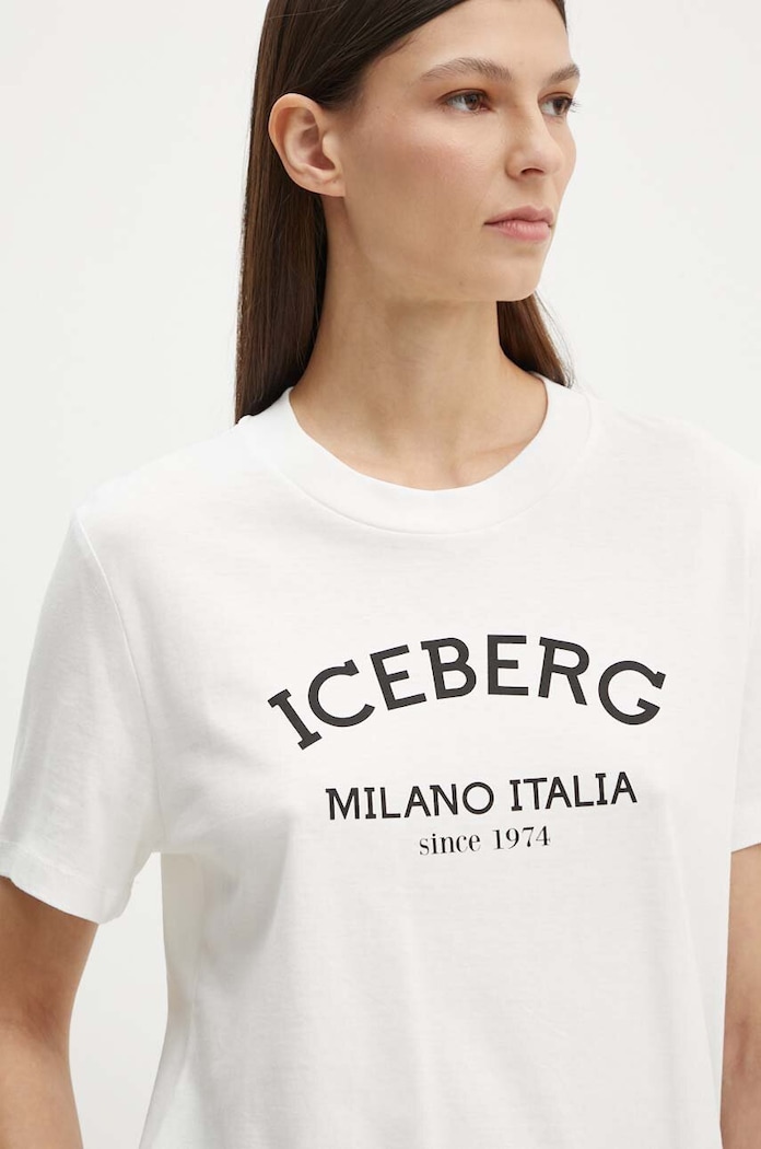Iceberg t-shirt bawełniany nadruk biały F021.6325
