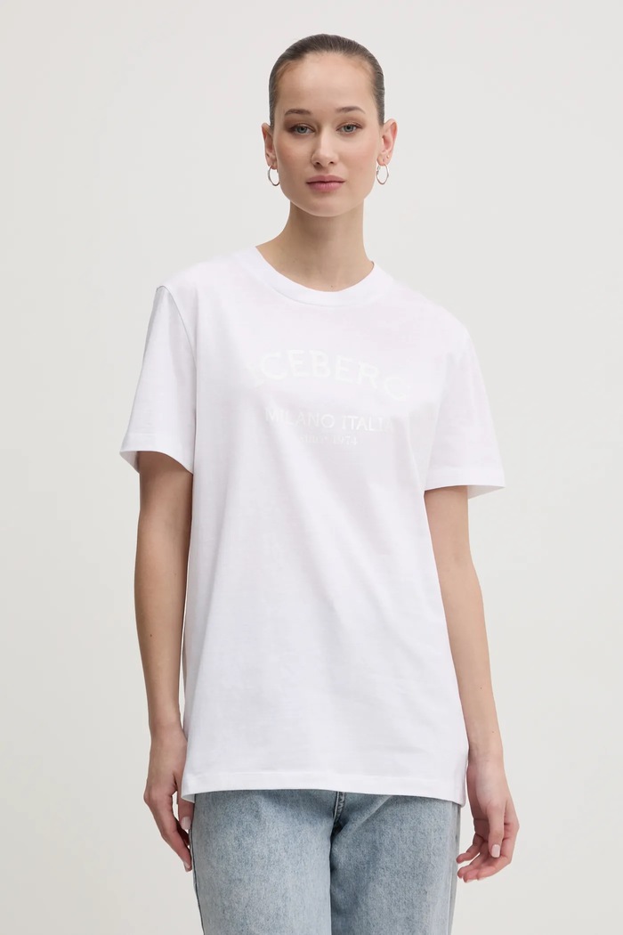 Bavlněné tričko Iceberg kulatý bílá F021.6325