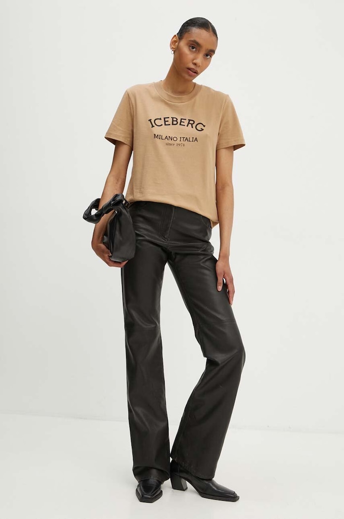 Iceberg t-shirt bawełniany F021.6325 beżowy AA00