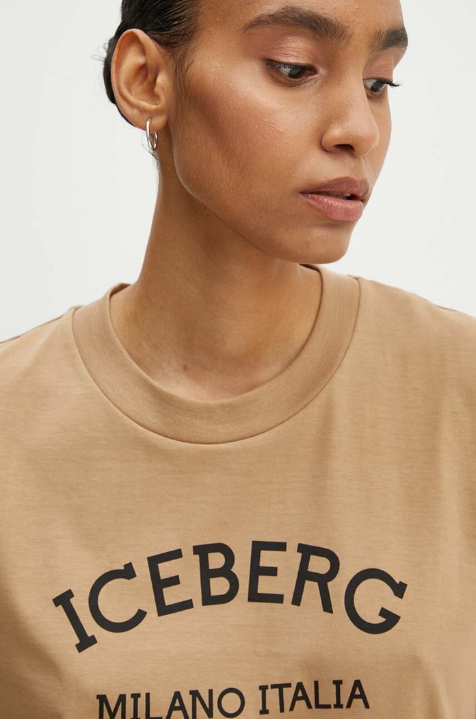 Iceberg t-shirt bawełniany beżowy F021.6325
