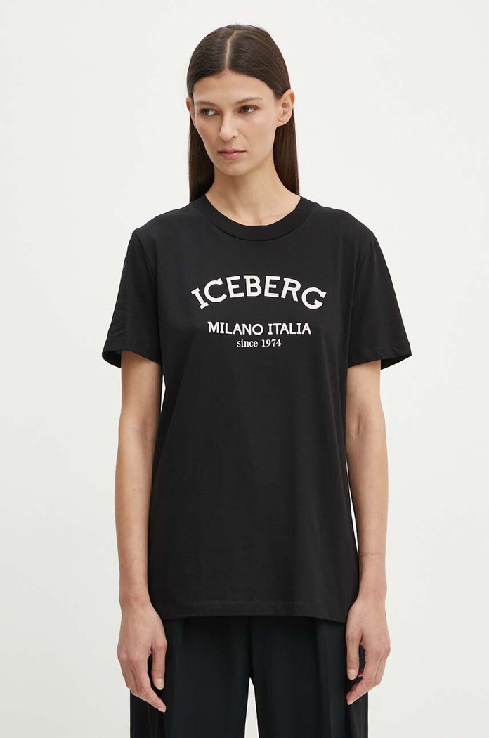 Iceberg t-shirt bawełniany nadruk czarny F021.6325