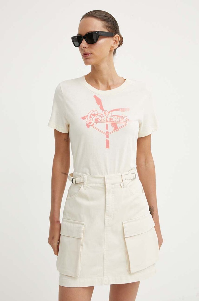 G-Star t-shirt bawełniany nadruk beżowy D24595.4107