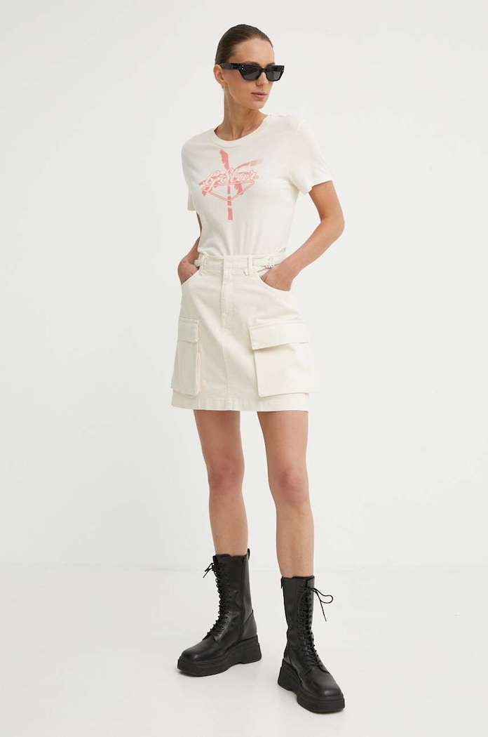 G-Star t-shirt bawełniany D24595.4107 beżowy AW24