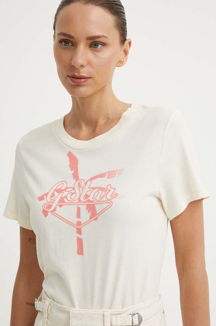 G-Star t-shirt bawełniany beżowy D24595.4107