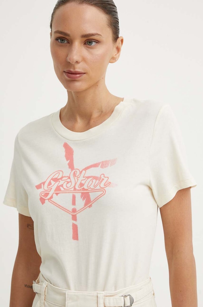 G-Star t-shirt bawełniany beżowy D24595.4107