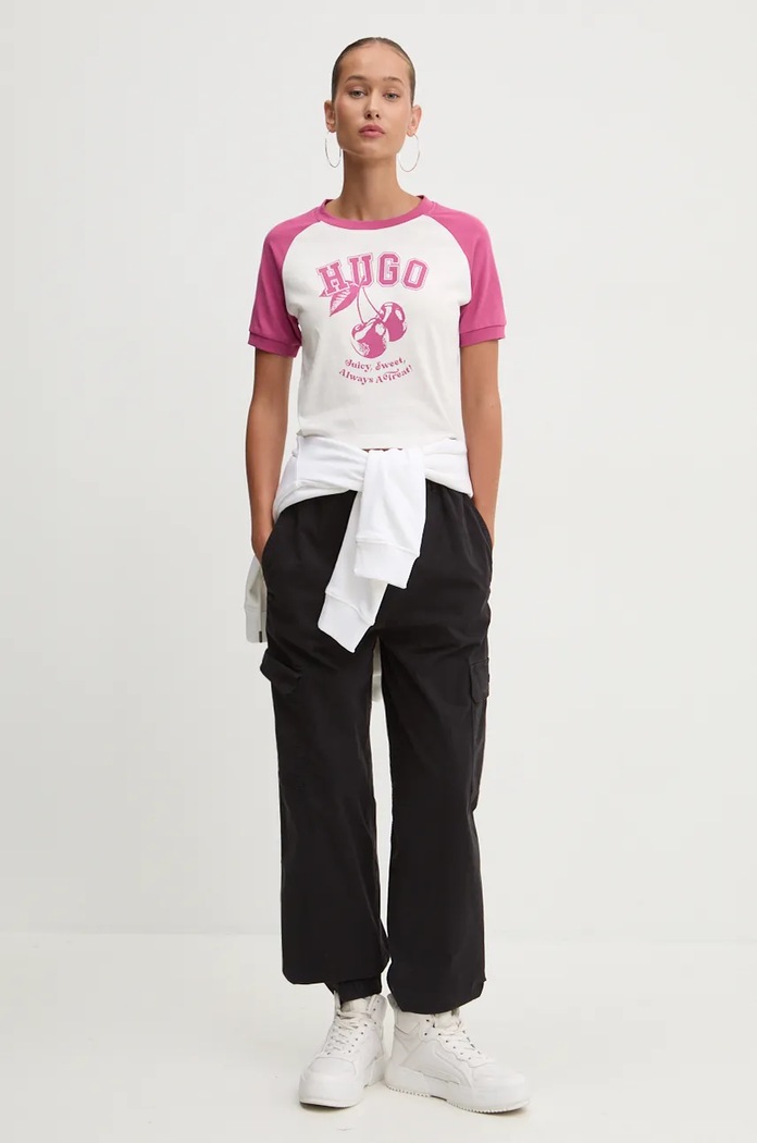 HUGO Blue Tricou din bumbac 50520318 roz AW24