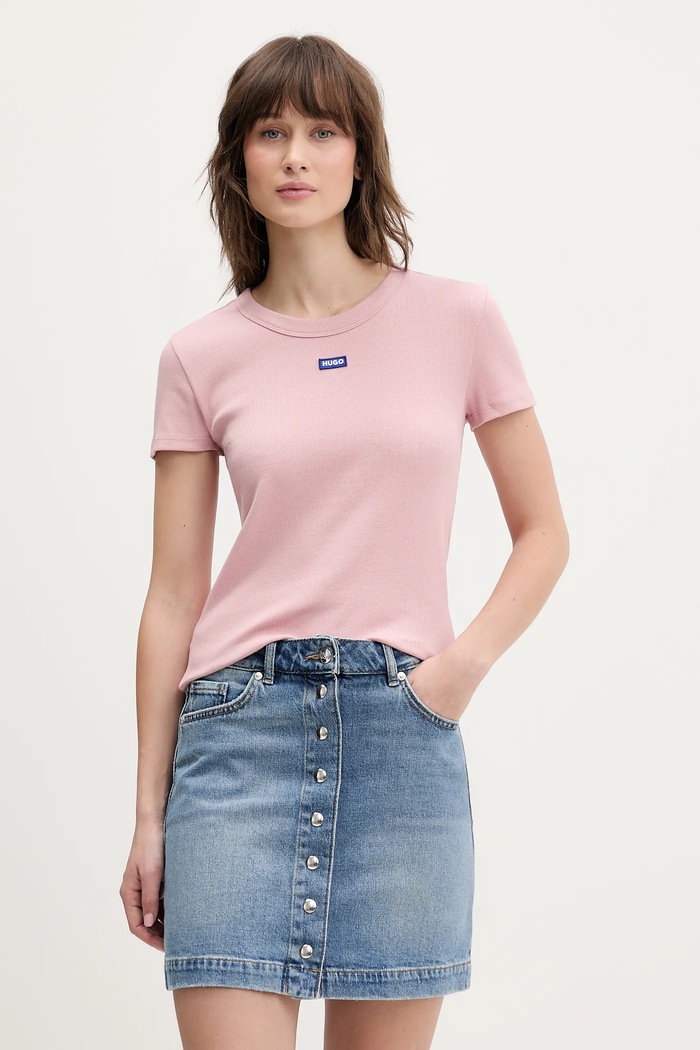 HUGO Blue tričko dámske bavlnené s elastanom Easy Tee_B ružová 50523924