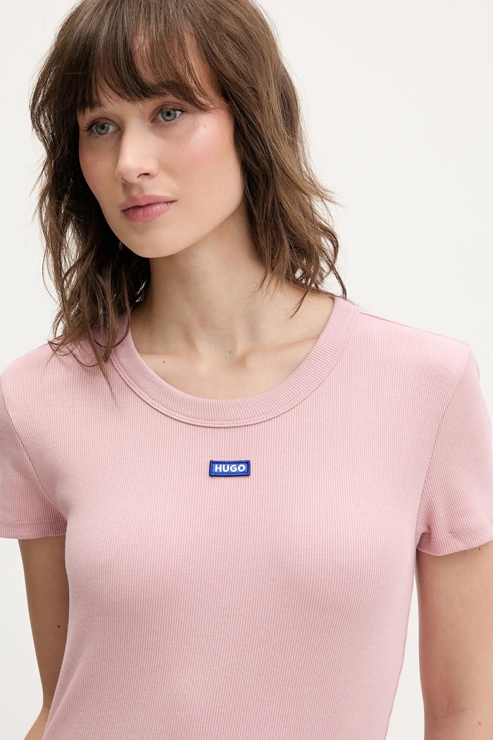 HUGO Blue tričko dámske bavlnené s elastanom Easy Tee_B ružová 50523924