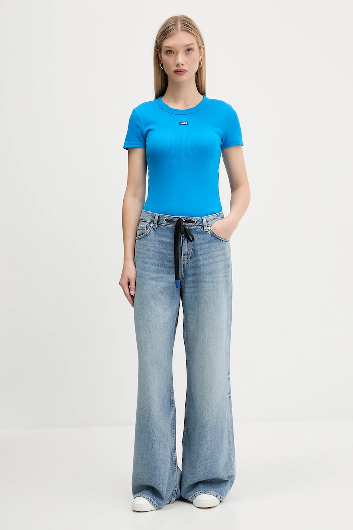 HUGO Blue tričko dámske bavlnené s elastanom Easy Tee_B 50523924 tyrkysová AA00