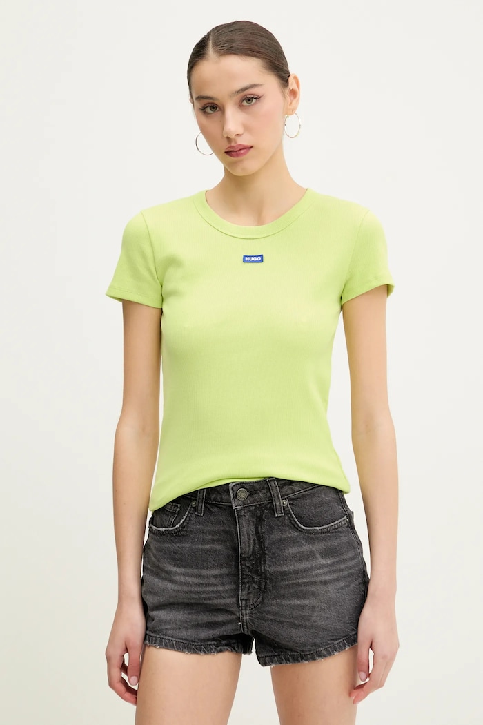 HUGO Blue tričko dámske bavlnené s elastanom Easy Tee_B zelená 50523924