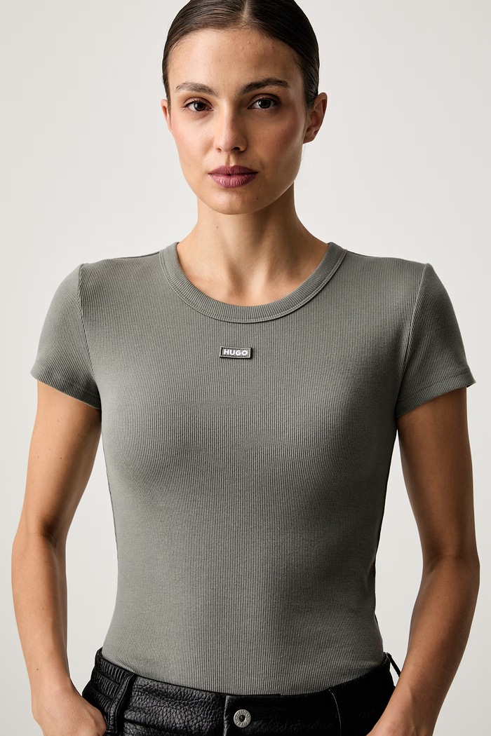 HUGO Blue tričko dámské bavlněné s elastanem Easy Tee_B 50523924 zelená