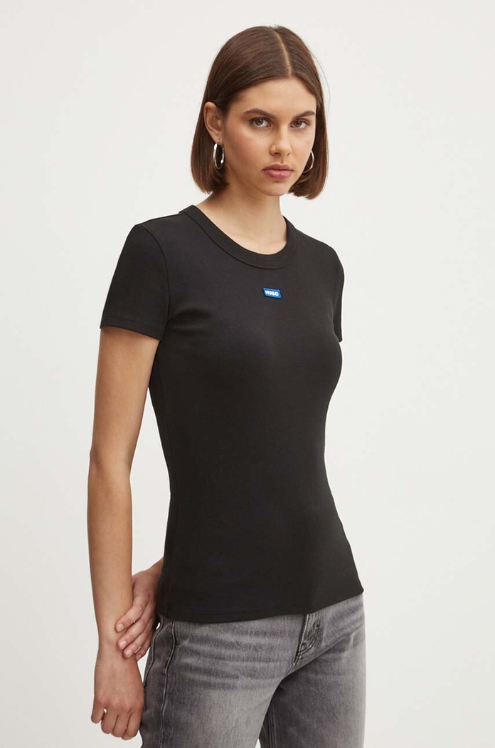 HUGO Blue tričko dámske bavlnené s elastanom Easy Tee_B čierna 50523924