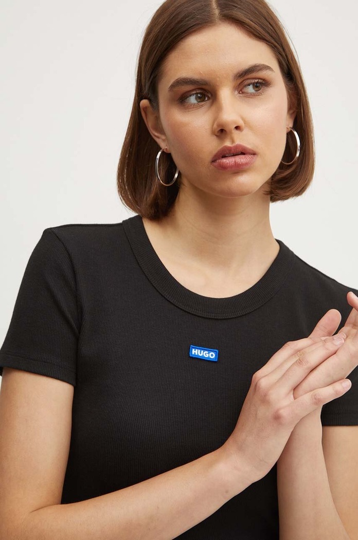 HUGO Blue tričko dámske bavlnené s elastanom Easy Tee_B čierna 50523924