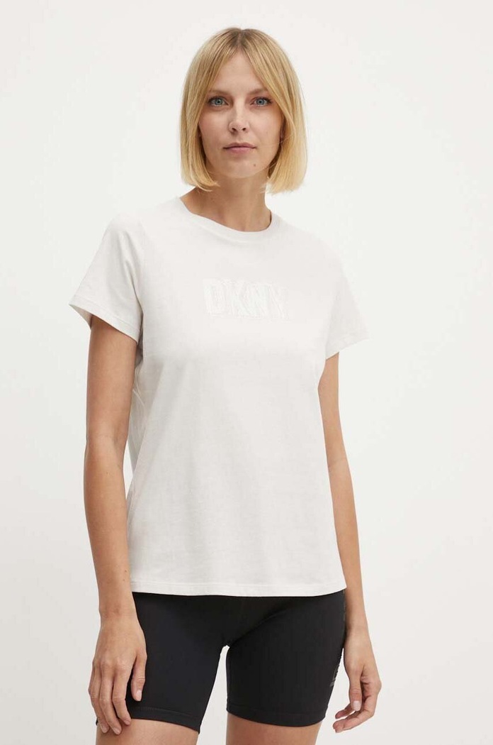 Bavlněné tričko Dkny nášivka béžová DP4T9672