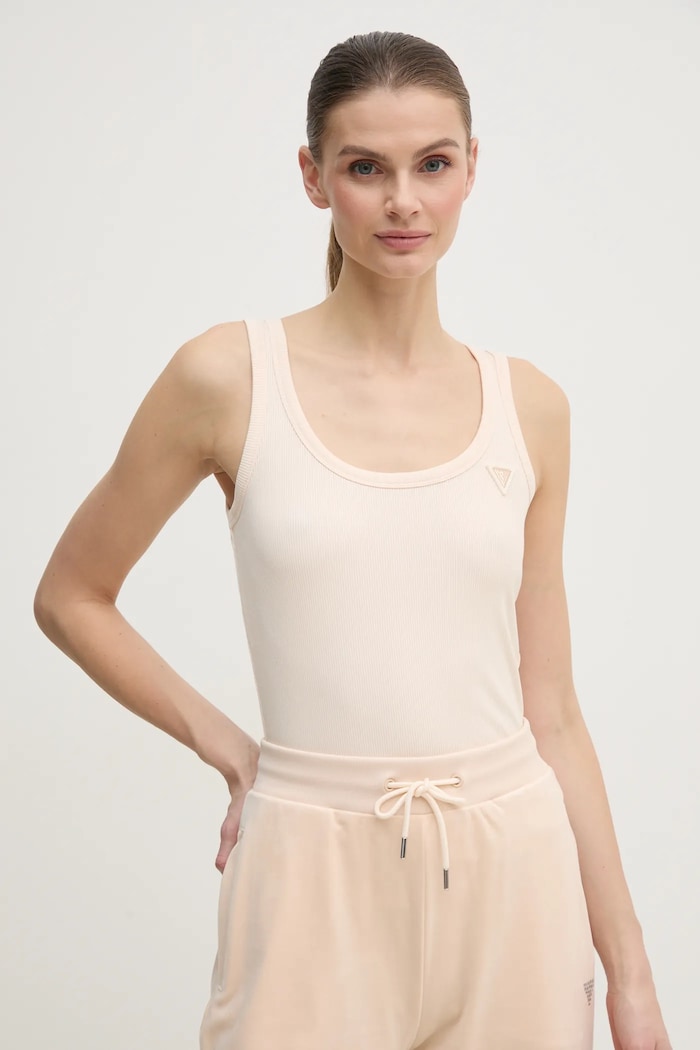 Guess топ для женщин с вискозой COLETTE slim бежевый V4YP06.K8RT2
