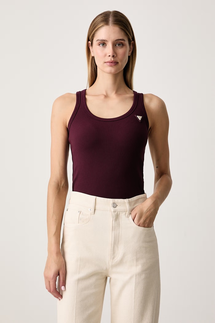 Guess Top damski z wiskozą COLETTE bordowy V4YP06.K8RT2