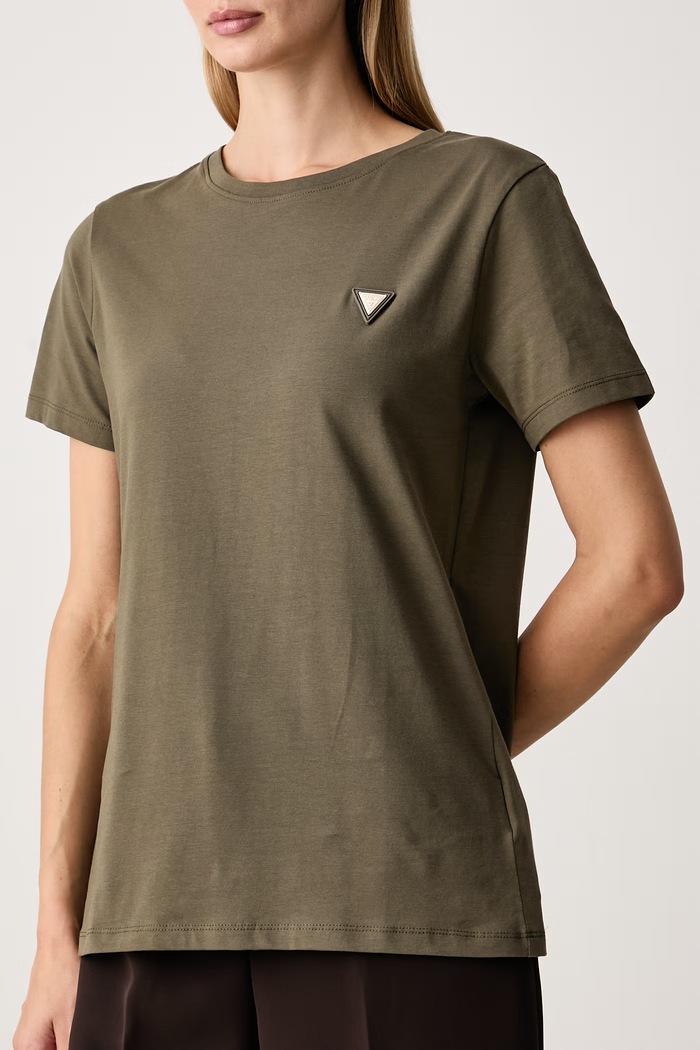 Odzież Guess T-shirt damski bawełniany z elastanem COLETTE V4YI09.J1314 zielony