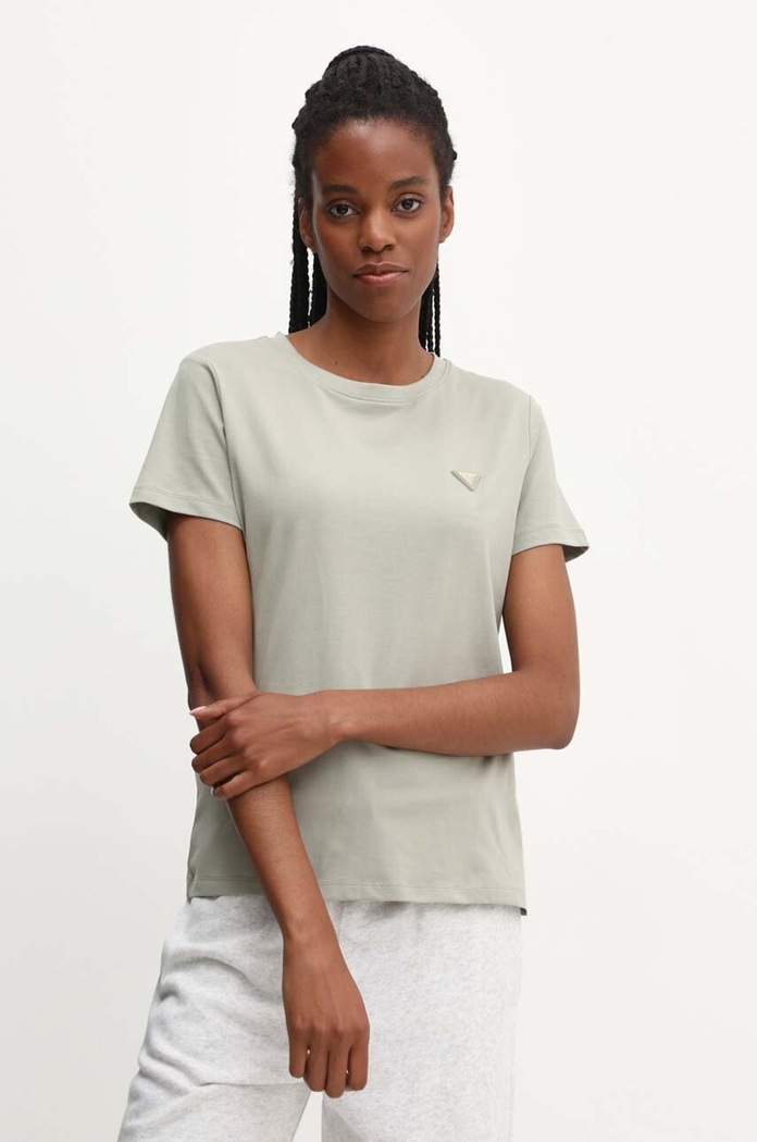 Guess T-shirt damski bawełniany z elastanem COLETTE zielony V4YI09.J1314