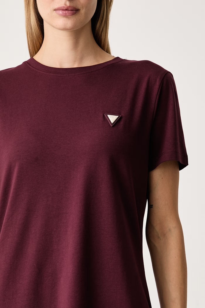 Odzież Guess T-shirt damski bawełniany z elastanem COLETTE V4YI09.J1314 bordowy