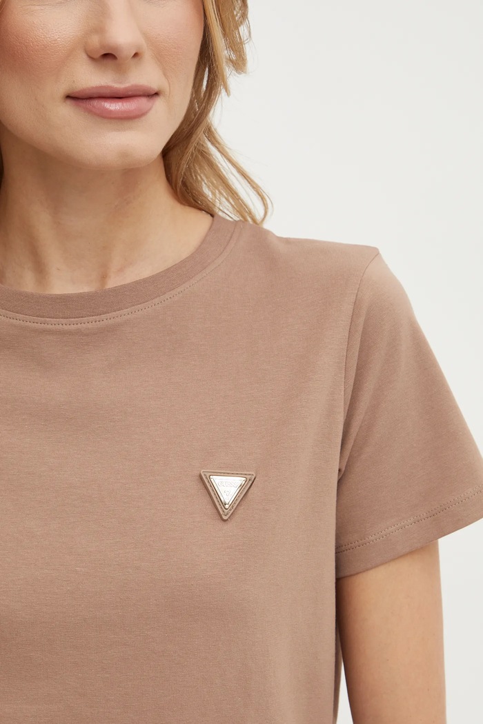 Guess tričko dámské bavlněné s elastanem COLETTE V4YI09.J1314 hnědá