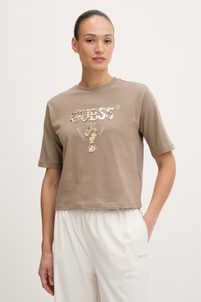 Guess tricou din bumbac AURLIE bej V4YI06.I3Z14