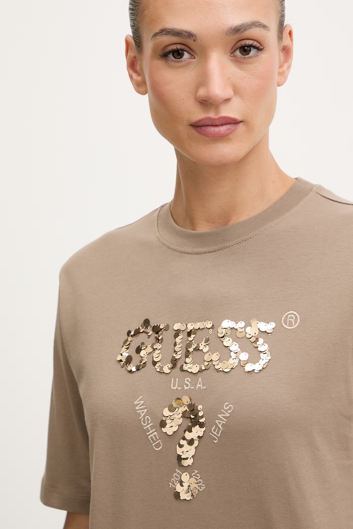Guess tricou din bumbac AURLIE bej V4YI06.I3Z14