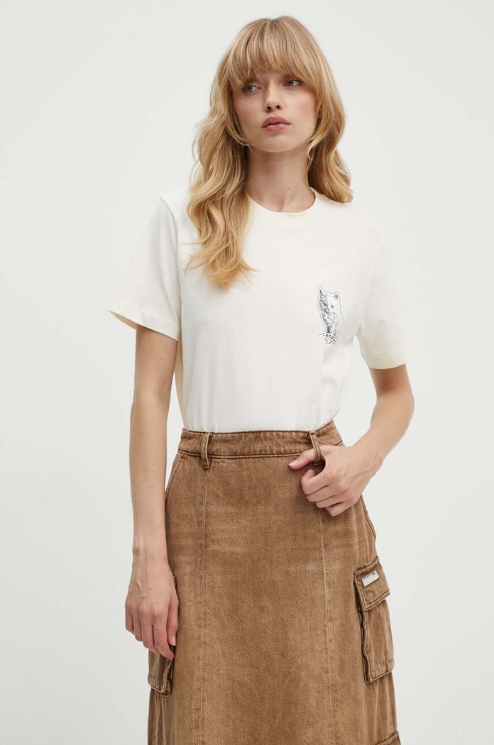 Bavlněné tričko MSGM potisk béžová 3741MDM139.247798