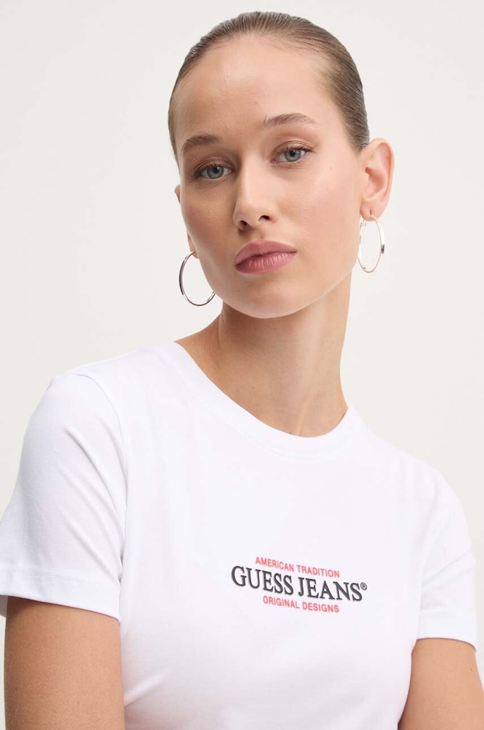 Μπλουζάκι Guess Jeans με ελαστάν λευκό W4YI03.J1314
