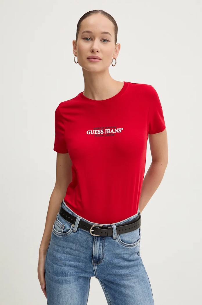 Tričko Guess Jeans slim červená W4YI03.J1314