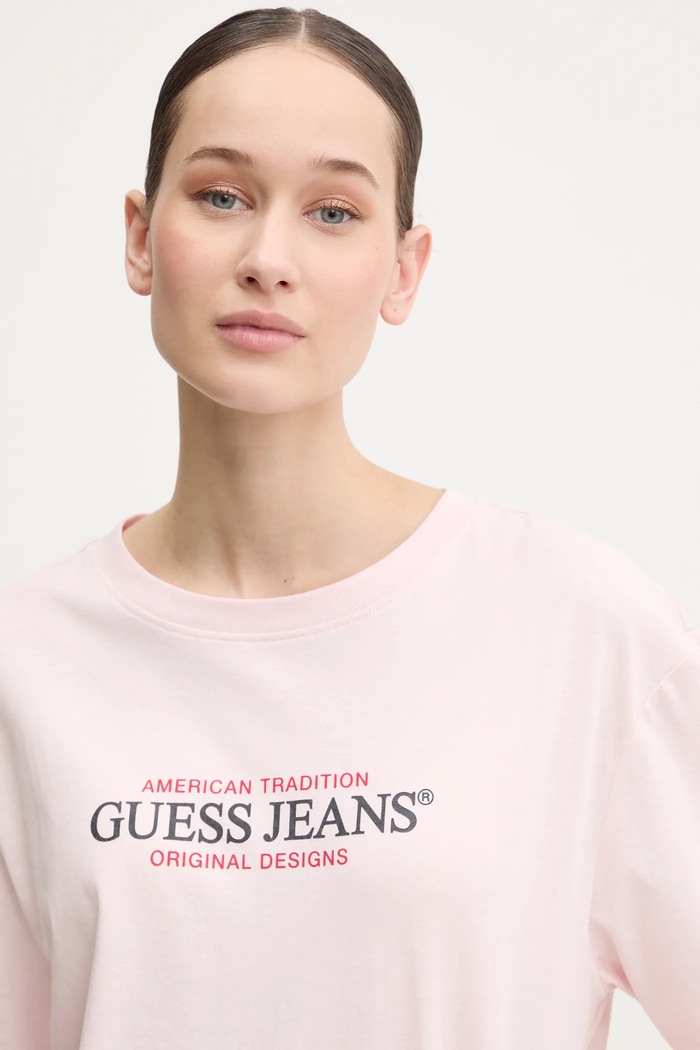 Guess Jeans t-shirt bawełniany różowy W4YI08.K8HM0
