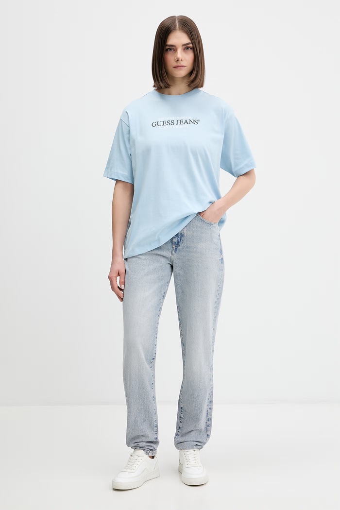 Bavlněné tričko Guess Jeans W4YI08.K8HM0 modrá SS26