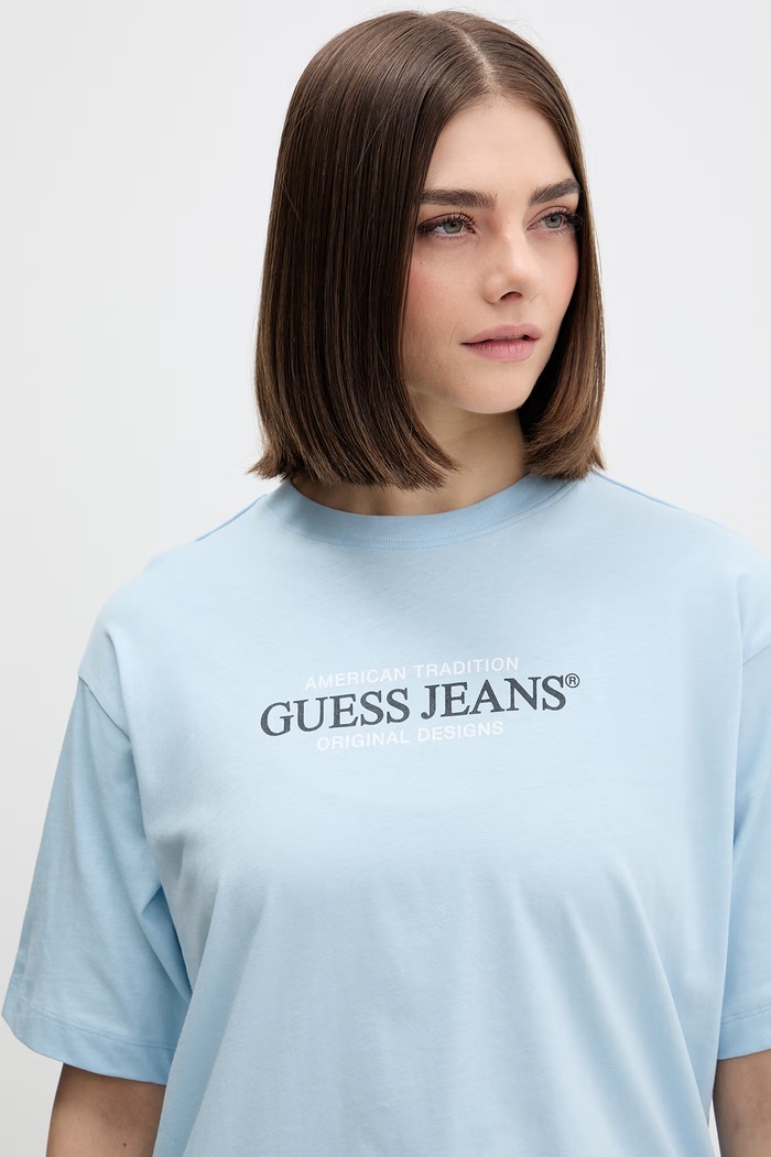 Bavlněné tričko Guess Jeans modrá W4YI08.K8HM0