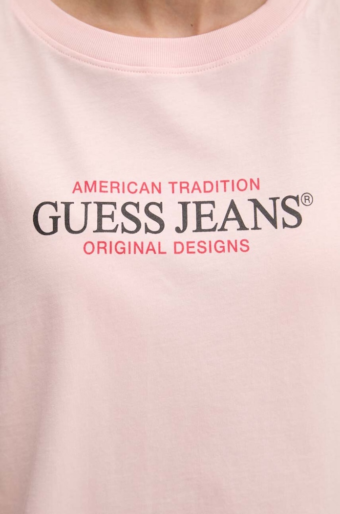 Βαμβακερό μπλουζάκι Guess Jeans W4YI08.K8HM0 ροζ