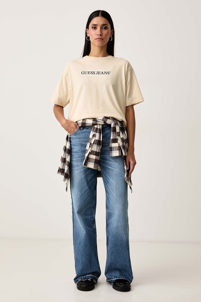 Guess Jeans T-shirt damski bawełniany W4YI08.K8HM0 beżowy SS26