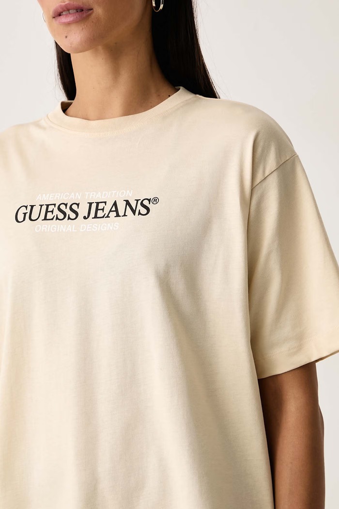 T-shirt damski bawełniany Guess Jeans W4YI08.K8HM0 beżowy
