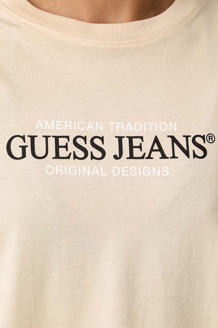 T-shirt damski bawełniany Guess Jeans beżowy W4YI08.K8HM0