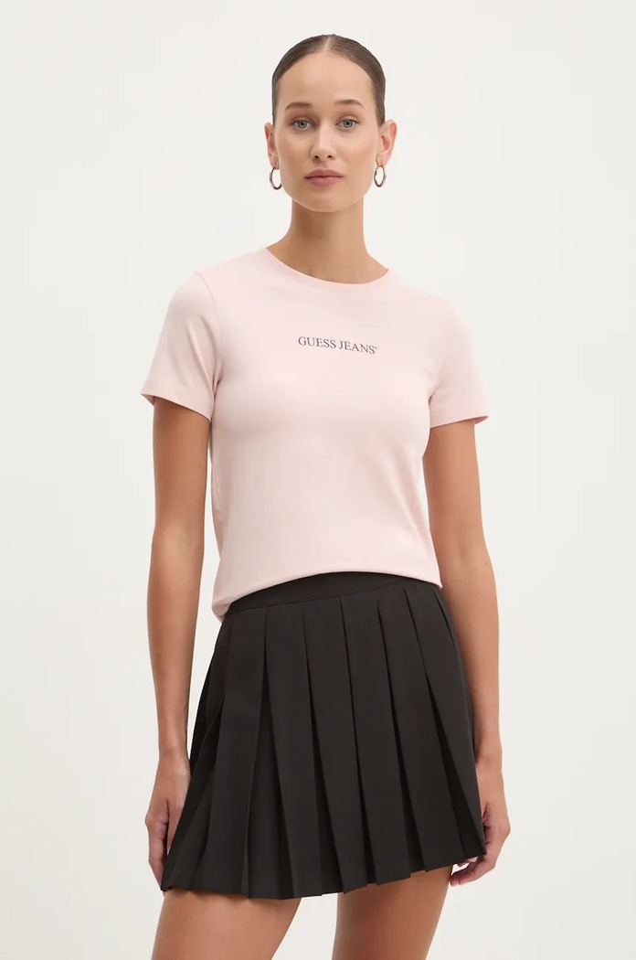 Guess Jeans t-shirt z elastanem różowy W4YI01.J1314