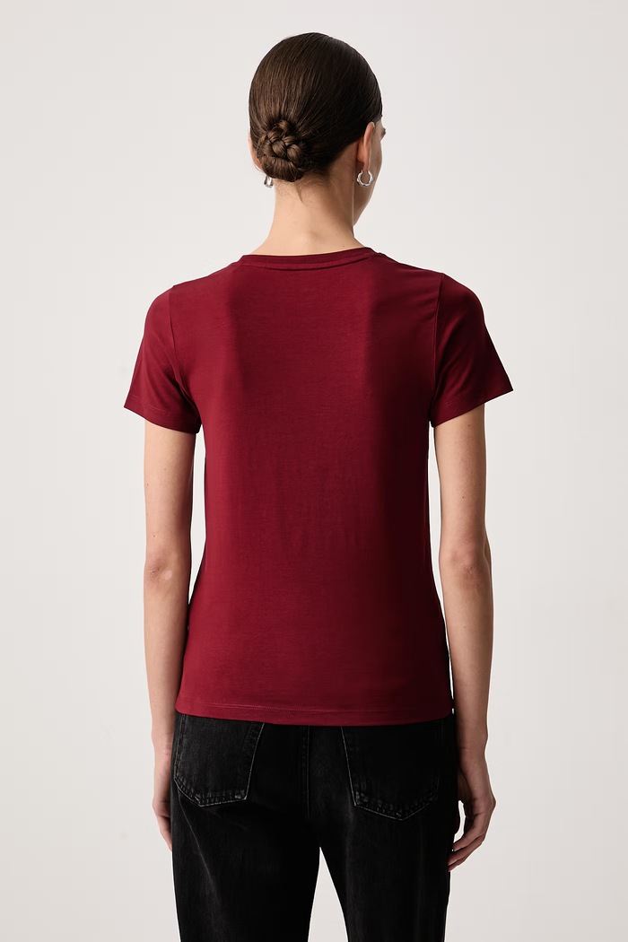 Guess Jeans T-shirt damski bawełniany z elastanem W4YI01.J1314 bordowy SS26