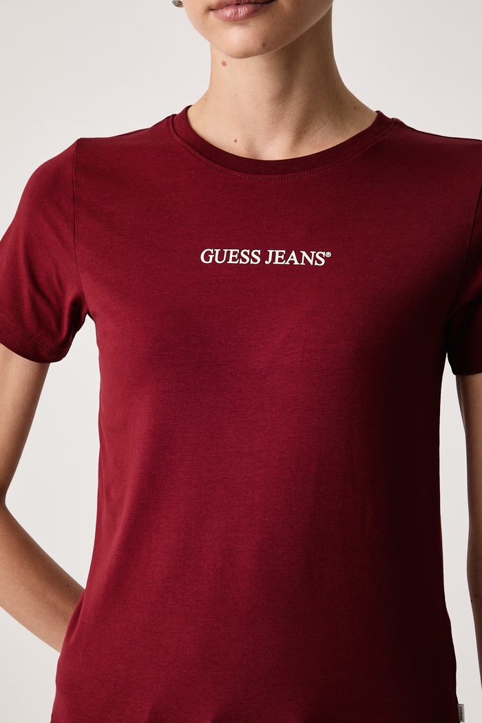 Odzież Guess Jeans T-shirt damski bawełniany z elastanem W4YI01.J1314 bordowy