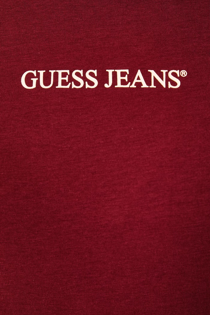 T-shirt damski bawełniany z elastanem Guess Jeans W4YI01.J1314 bordowy