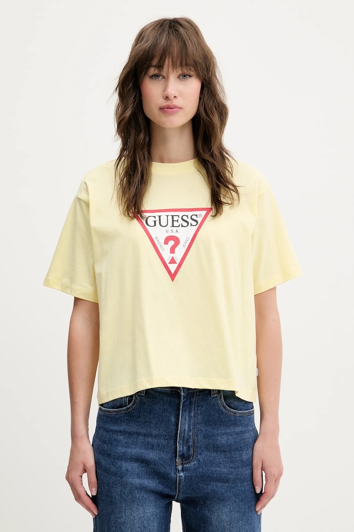 Guess Jeans t-shirt basic damski żółty W4YI73.K8HM0