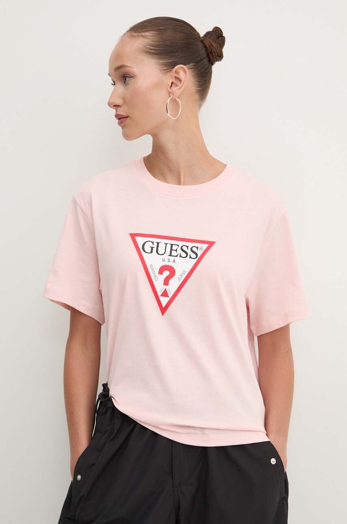 Guess Jeans t-shirt basic damski nadruk różowy W4YI73.K8HM0