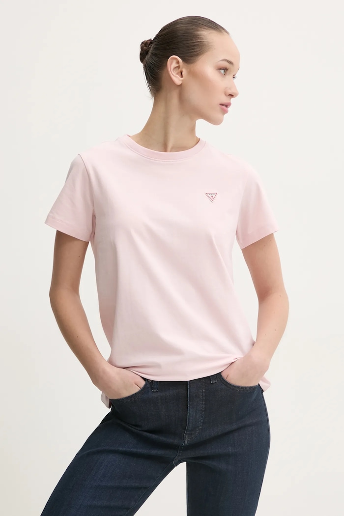 Guess Jeans tričko dámske s bavlnou jednofarebný ružová W4YI10.J1314