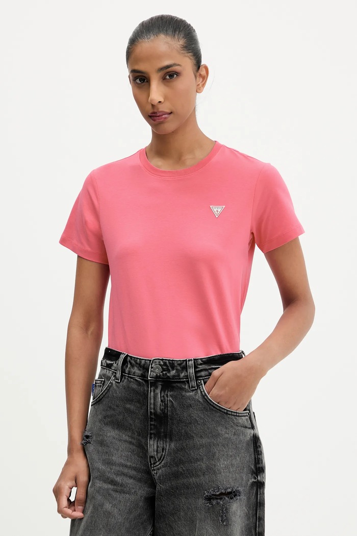Guess Jeans T-shirt damski z bawełną różowy W4YI10.J1314