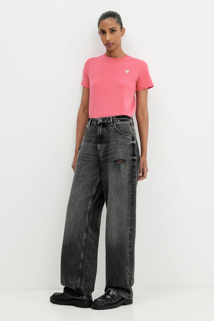 Guess Jeans T-shirt damski z bawełną W4YI10.J1314 różowy SS26