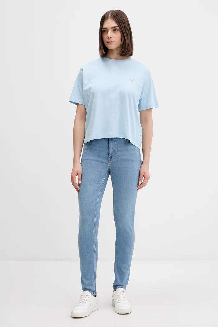 Bavlněné tričko Guess Jeans W4YI05.K8HM0 modrá SS26