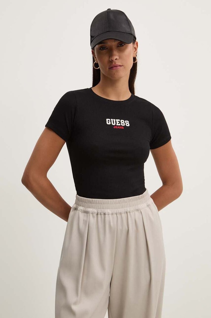 Тениска Guess Jeans щампа черен W4YI64.KA0H1