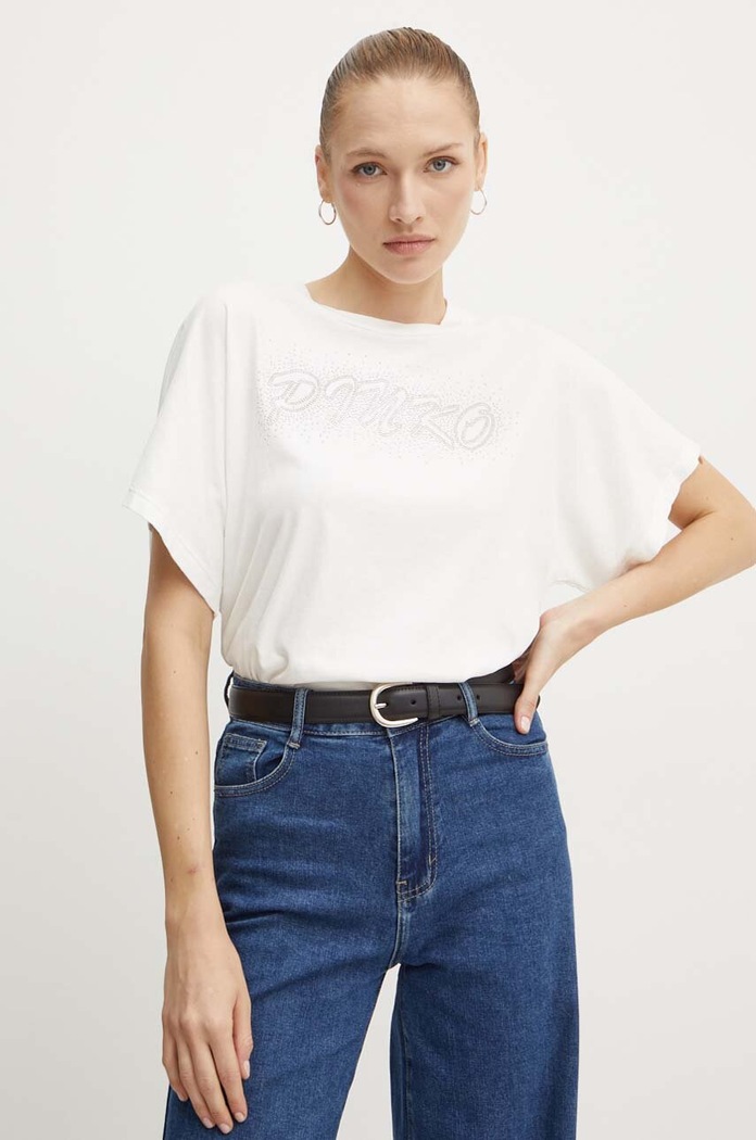 Pinko t-shirt bawełniany aplikacja biały 103993.A231