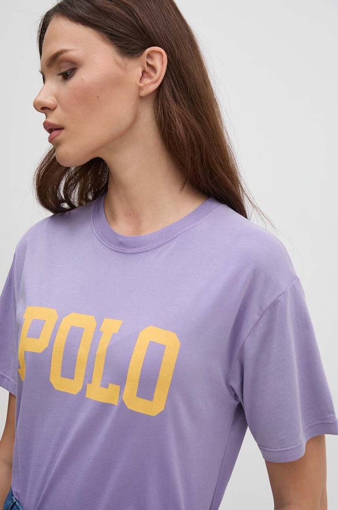 Bavlněné tričko Polo Ralph Lauren potisk fialová 211941181